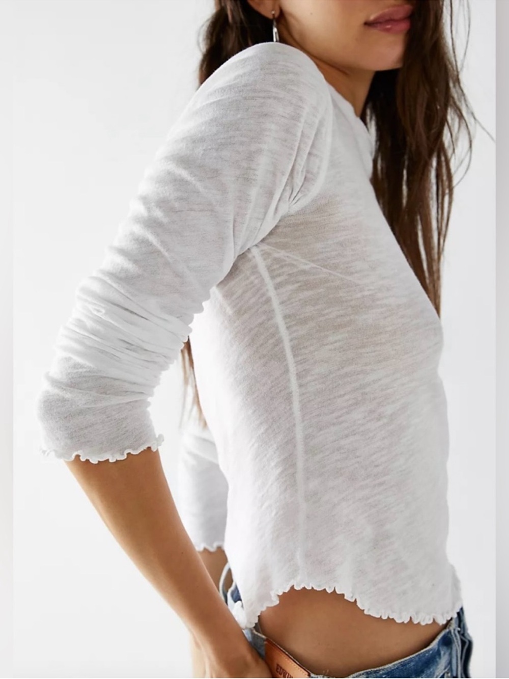 Free People We The Free Be My Baby Long Sleeve Tee Size Large White